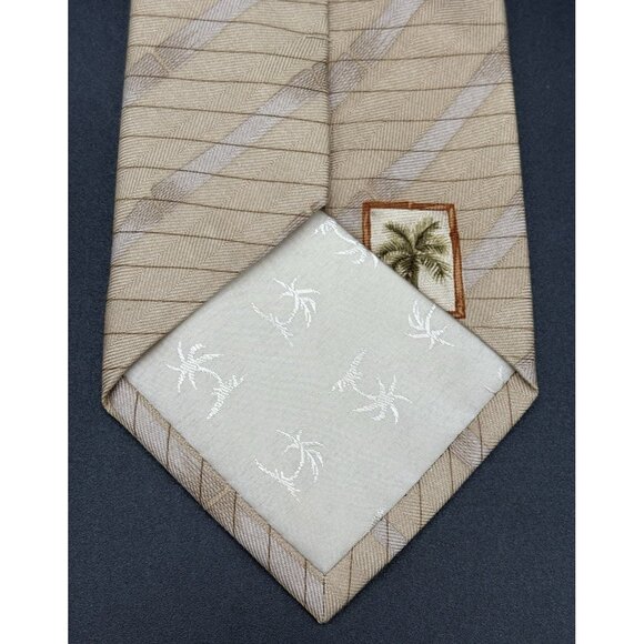TOMMY BAHAMA Tie Men's 100% Silk Brown Green Strips Palm Trees Windy GUC - Picture 5 of 9